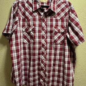 Wrangler Men's Burgundy Plaid Button Down Shirt